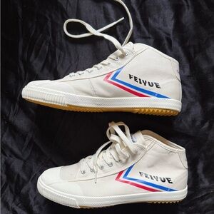 Feiyue Cream High-Tops with Red and Blue Stripes